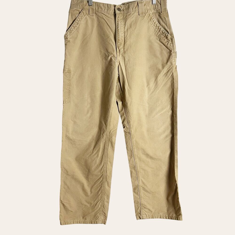Carhartt Tan Dungaree Loose Fit Canvas Utility Work Pants Size 36x32
